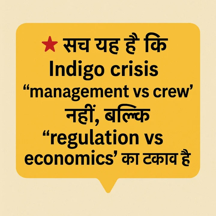 ⭐ सच यह है कि Indigo crisis “management vs crew” नहीं, बल्कि “regulation vs economics” का टकराव है।