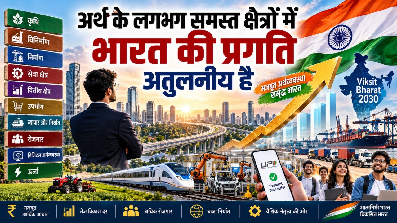 अर्थ के लगभग समस्त क्षेत्रों में भारत की प्रगति अतुलनीय है